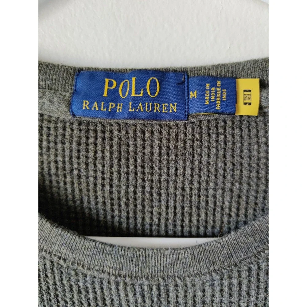 Polo Ralph Lauren Shirt Men's M Gray Thermal Waffle‎ Knit Slim Fit Long Sleeve